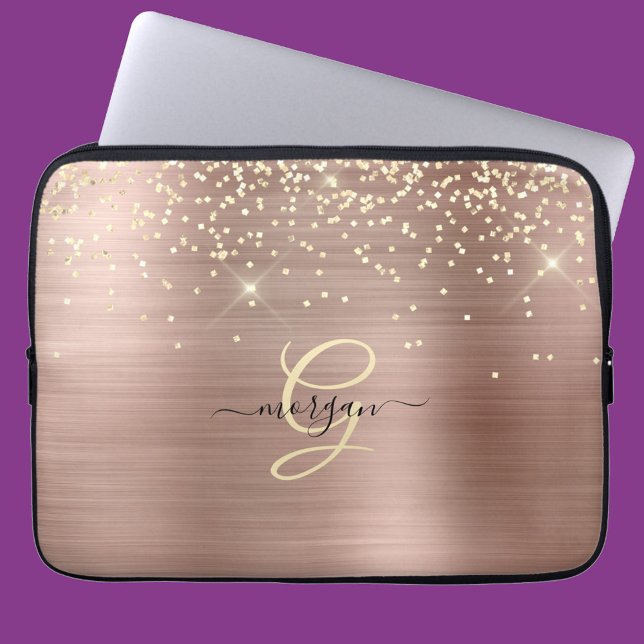 Capa Para Notebook Gold Glitter, Gold Monogram, Black Script Name (Criador carregado)