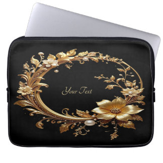 Capa Para Notebook Golden Floral Ornate Frame Laptop Sleeve