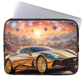 Capa Para Notebook golden luxury car in a desert landscape