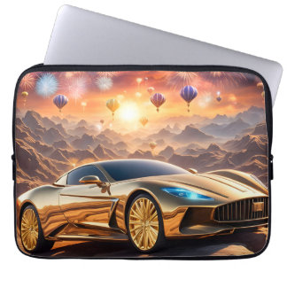 Capa Para Notebook golden luxury car in a desert landscape