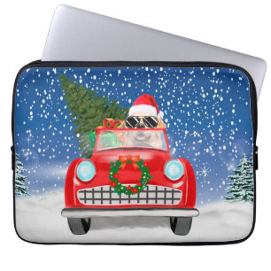 Capa Para Notebook Golden Retriever Cão Dirigindo Carro Na Neve Natal