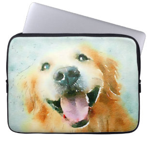 Capa Para Notebook Golden retriever de sorriso na aguarela