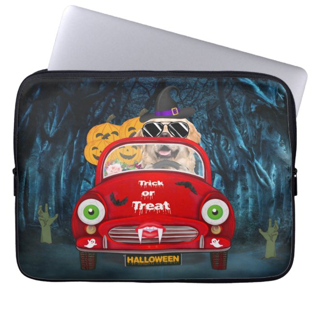 Capa Para Notebook Golden Retriever Dog Driving Car Scary Halloween  (Frente)