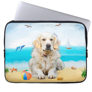 Capa Para Notebook Golden Retriever Dog on Beach
