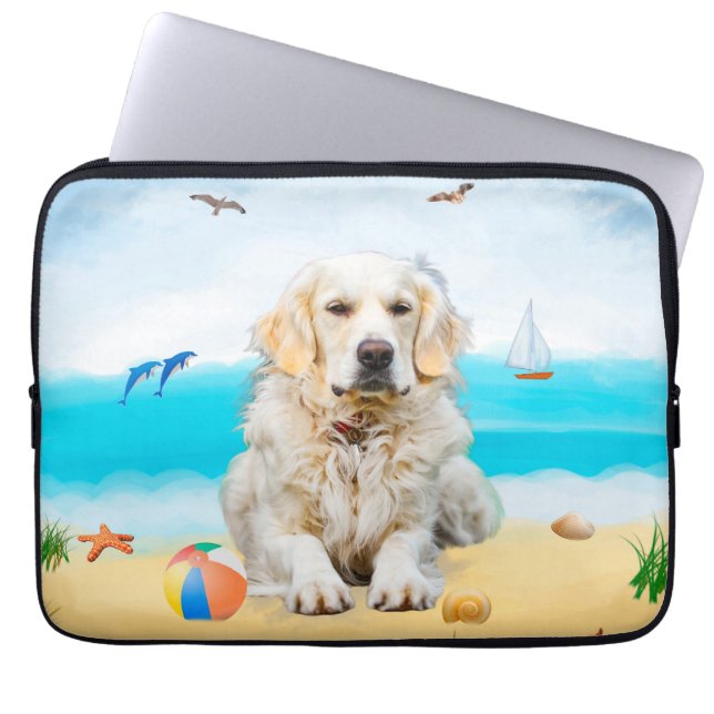 Capa Para Notebook Golden Retriever Dog on Beach (Frente)