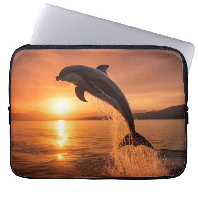 Capa Para Notebook Golden Sunset Dolphin (Frente)