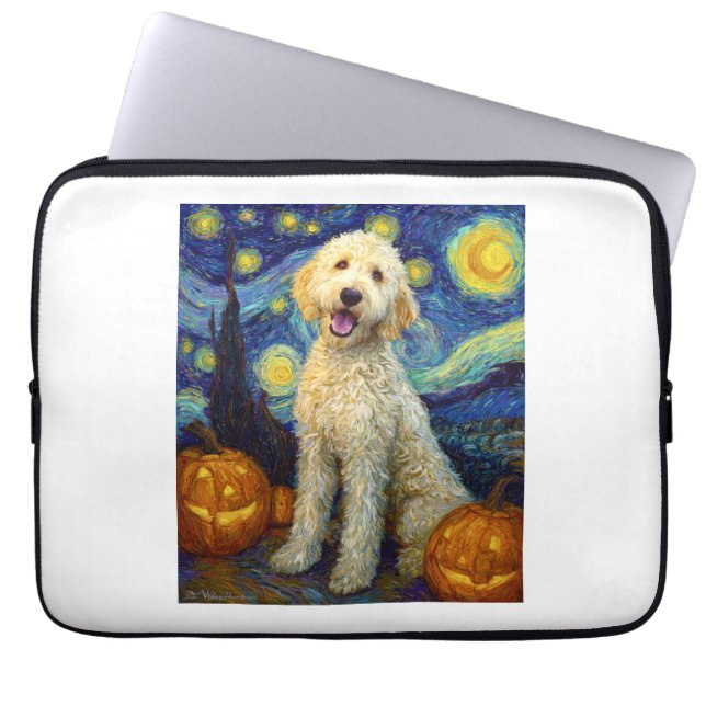 Capa Para Notebook Goldendoodle Cachorro Fofo Dia das Bruxas Jack O L (Frente)