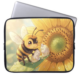 Capa Para Notebook Goldene Hummel im Blütentanz.4