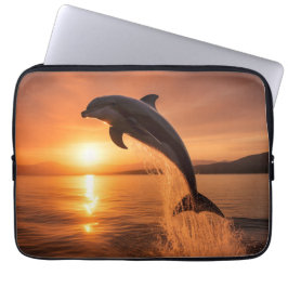 Capa Para Notebook Golfinho do Pôr do Sol Dourado