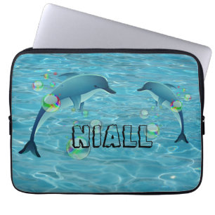 Capa Para Notebook Golfinhos e Bolhas Divertidos Personalizados