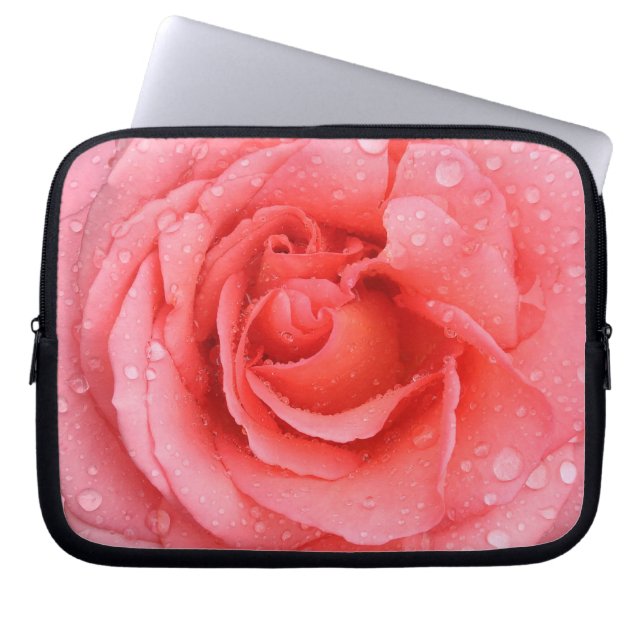 Capa Para Notebook Gotas de água de rosa vermelha romântica (Frente)