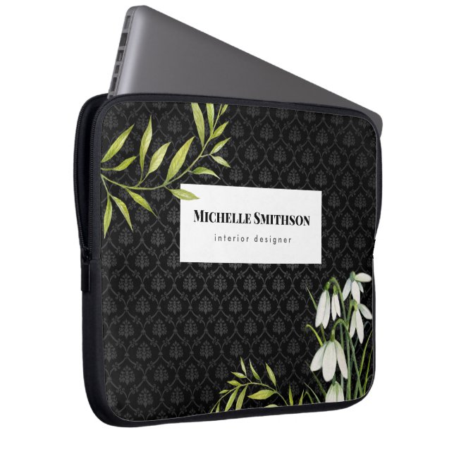 Capa Para Notebook Gotas de neve brancas e Laurel Damask (Frente Esquerda)