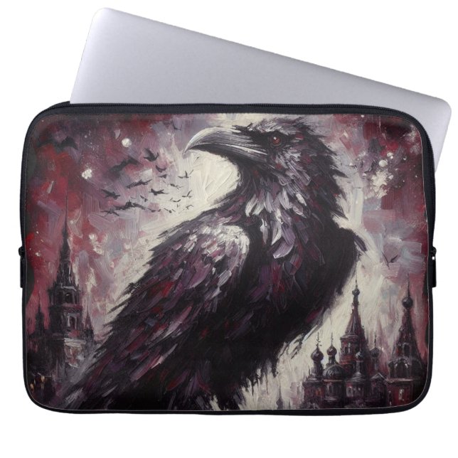Capa Para Notebook Gótica Raven Crow Bird Pintura de Cinzas Negra (Frente)