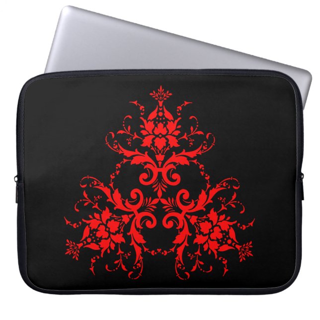 Capa Para Notebook Gótico Vermelho Romântico Vintage Damask (Frente)