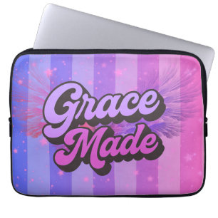 Capa Para Notebook Graça Feita Fé Cristã Roxa e Rosa