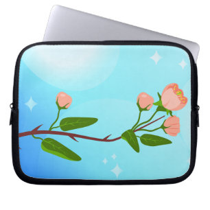 Capa Para Notebook Gradação do céu azul com ramificação primavera flo