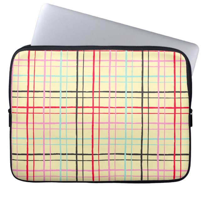 Capa Para Notebook Grade Pastel Desenhada à Mão em Xadrez Retro Pop (Frente)