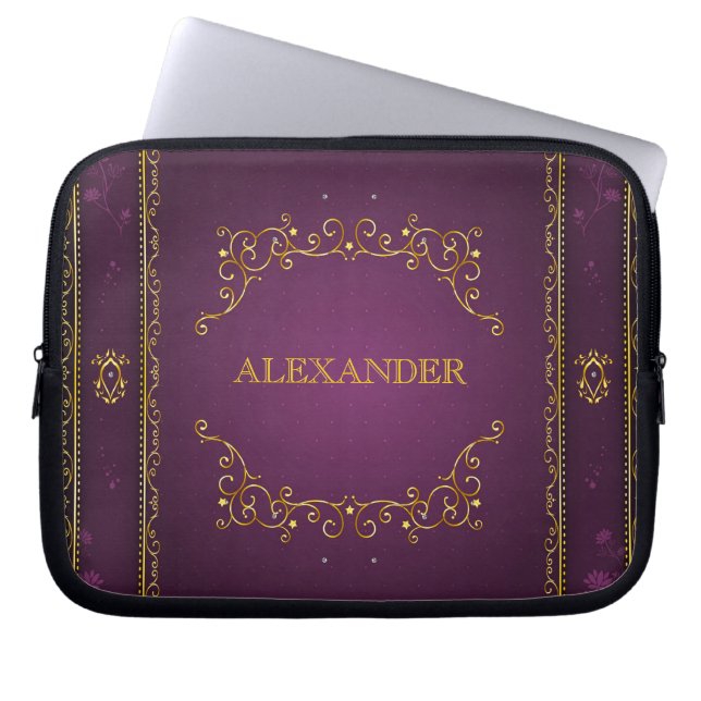 Capa Para Notebook Gradiente Roxo+Ênfase de Quadro Dourado-Monograma (Frente)