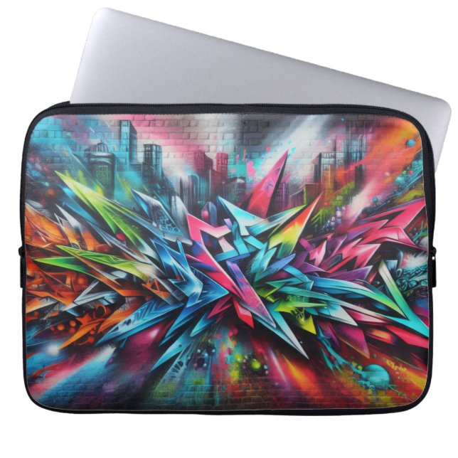 Capa Para Notebook Graffiti an der Ziegelwand mit Skyline - Top  (Frente)