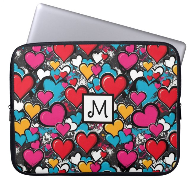 Capa Para Notebook Graffiti Hearts Street Art Bright Monogrammed (Frente)