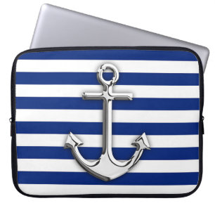 Capa Para Notebook Gráfico de Âncora como cromo em faixas de Marinho