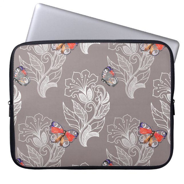 Capa Para Notebook Gráfico de flores e borboletas, aquarela, padrão (Frente)