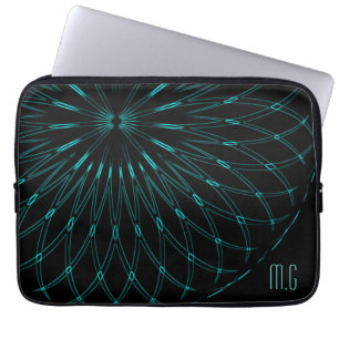 Capa Para Notebook Gráfico Geométrico Azul Abstrato Monograma Preto