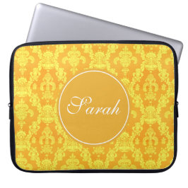 Capa Para Notebook gráfico monograma elegante amarelo ouro damask
