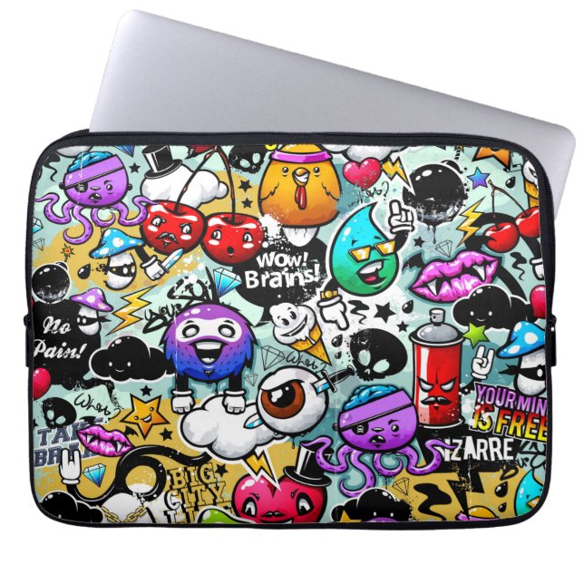 Capa Para Notebook Grafite de Frutas e legumes malucos (Frente)