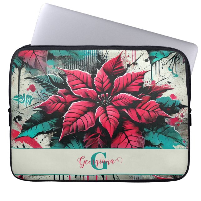 Capa Para Notebook Grafite Grungy Poinsettia Floral Personalizado (Frente)