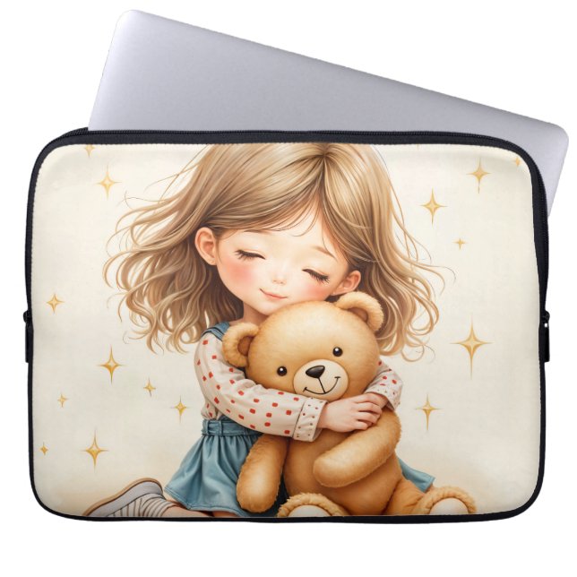 Capa Para Notebook Grandes Abraços - Garota Bonita Abraçando Urso de  (Frente)