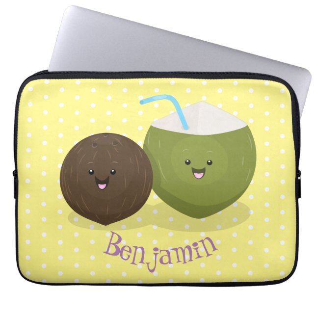 Capa Para Notebook Grátis feliz desenho animado de coconuts kawaii (Frente)