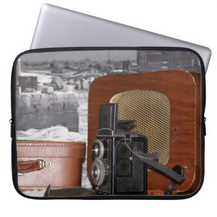 Capa Para Notebook Gravador de Câmera analógico de Vintage e um rádio
