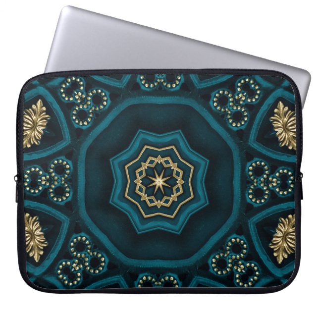 Capa Para Notebook Green Dourado Boho Rosette Mandala (Frente)