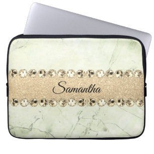Capa Para Notebook Green Marble Diamond Bling