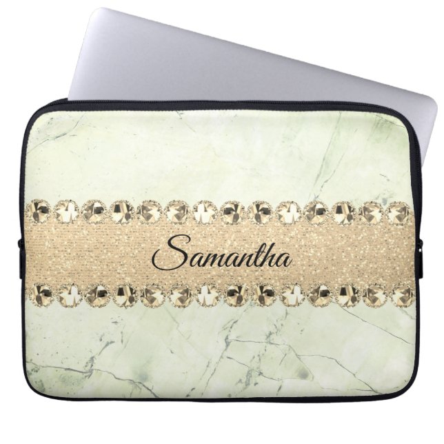 Capa Para Notebook Green Marble Diamond Bling (Frente)