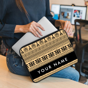 Capa Para Notebook Grego Fret, Mista Chave Meander, Brown, Seu Nome