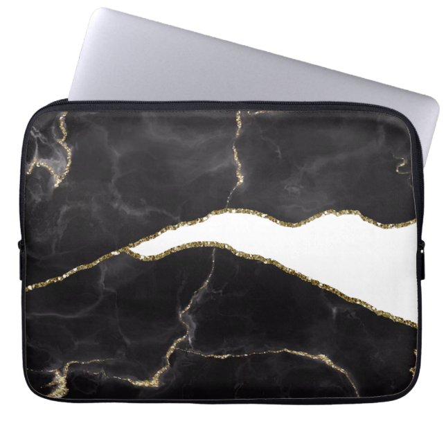Capa Para Notebook Grelha de Agato de Marble Dourado Preto (Frente)