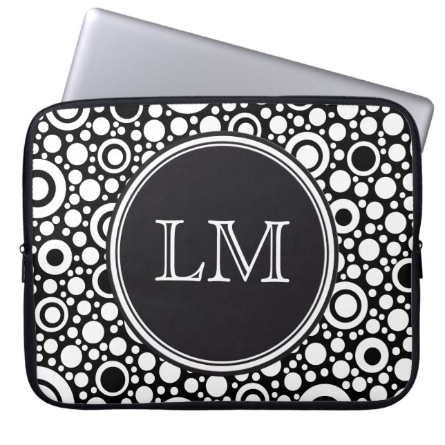 Capa Para Notebook Grelha de pontos e círculos pretos + seu backgr. & (Frente)