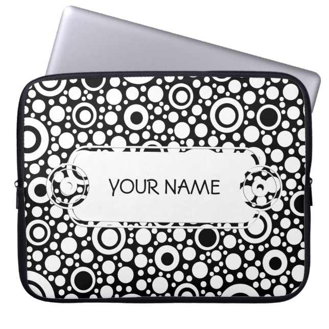 Capa Para Notebook Grelha de pontos e círculos pretos + seu backgr. & (Frente)