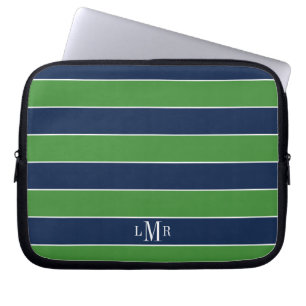 Capa Para Notebook Grelhas de Rugby Verdes e Azuis Monogramas