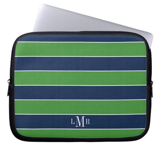 Capa Para Notebook Grelhas de Rugby Verdes e Azuis Monogramas (Frente)