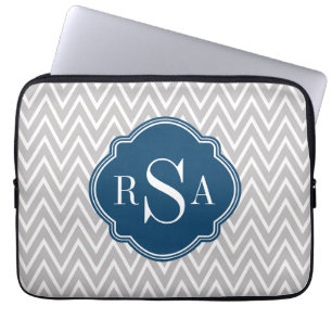 Capa Para Notebook Grey Chevron Navy Monogram Initial Letter
