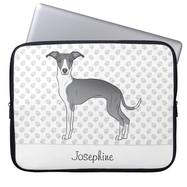Capa Para Notebook Greyhound Italiano Azul E Branco Com Nome Personal (Frente)