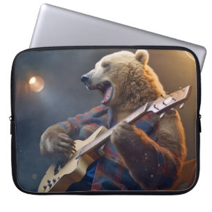 Capa Para Notebook Grizzar Bear Animal Diversão Tocando Violão Feliz