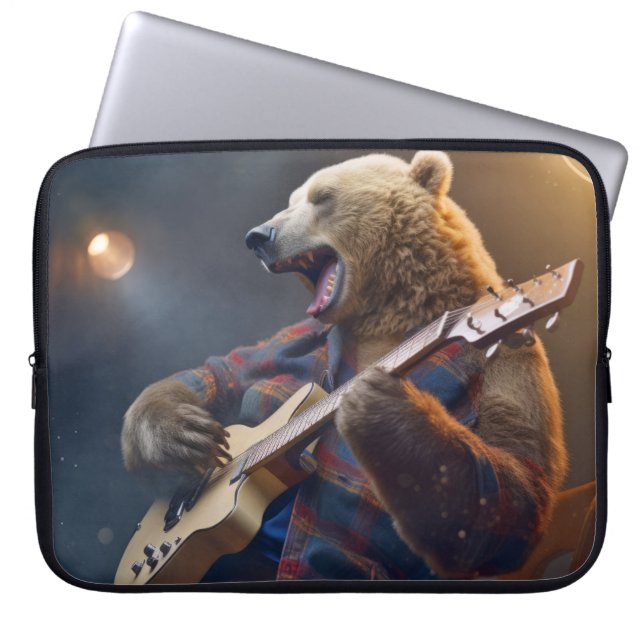 Capa Para Notebook Grizzar Bear Animal Diversão Tocando Violão Feliz (Frente)