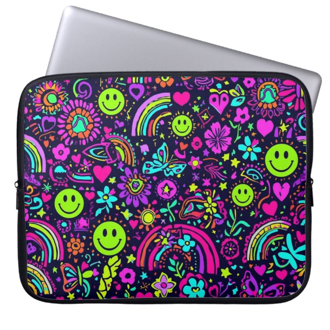 Capa Para Notebook Groovy Psychedelic Smiley Face Laptop Sleeve - 70s (Frente)