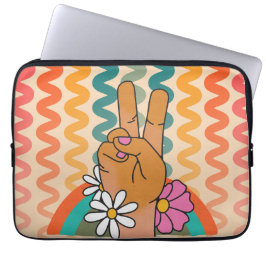 Capa Para Notebook Groovy Retro Sinal de Paz Flor Rainbow iPad e