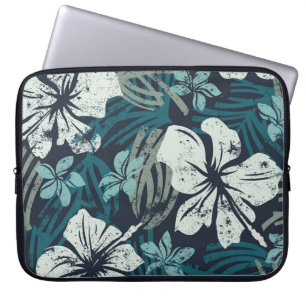 Capa Para Notebook Grunge Hibiscus, Cartaz Floral Tropical.