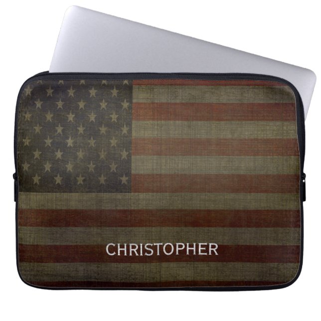 Capa Para Notebook Grungy American Flag com Linen Finish e Name (Frente)